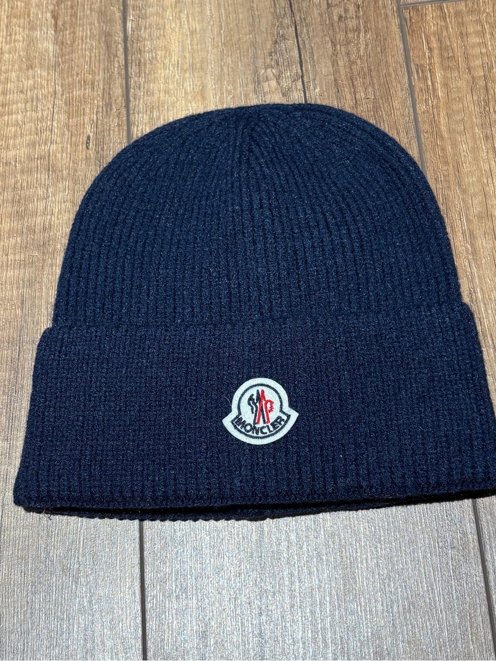 Moncler Navy Blue Wool Knit Beanie Hat One Size